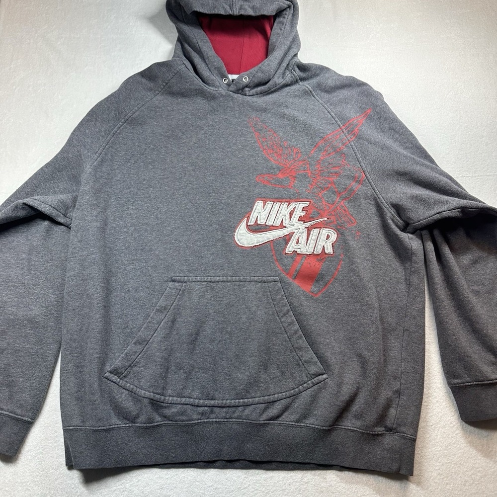 Vintage Nike Y2K Hoodie Mens XXL Red‎ Sweatshirt Swoosh Spellout Silver Tag